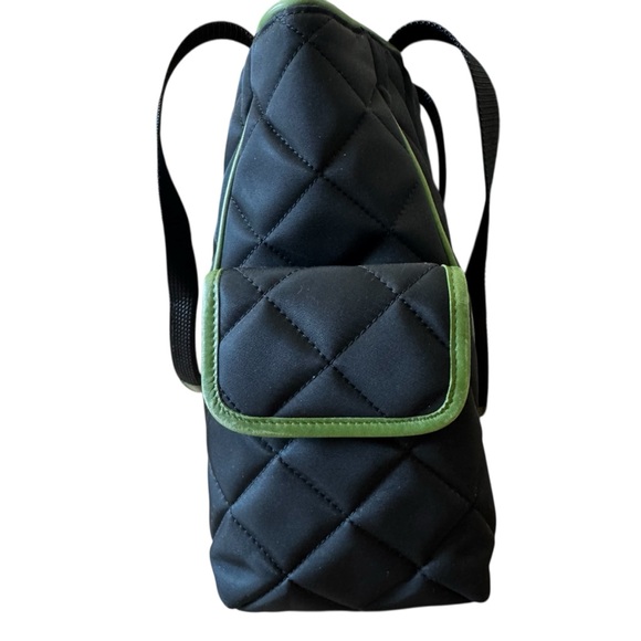 My Flat In London MFIL Rhinestone Green Frog Black Quilted Nylon Diaper Bag - Picture 12 of 16